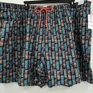 NEW Caribbean Mens Big Tall Swim Trunks 4XB Tiki Navy Turquoise